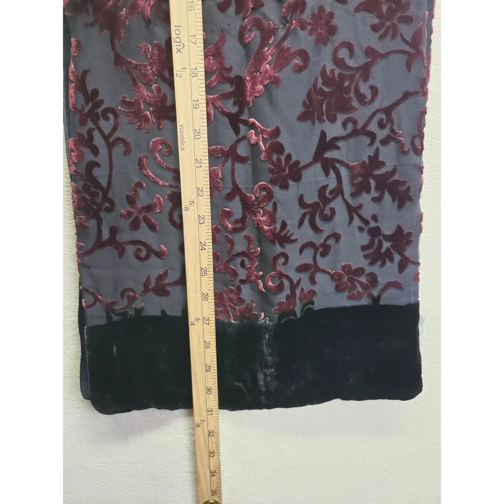 V Fraas Velvet Burnout Scarf Burgundy Black Floral Geometric Wrap Evening Shawl